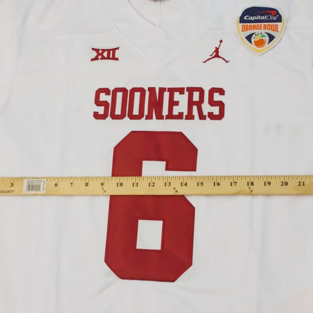 NEW Men's Baker Mayfield Oklahoma Sooners White Orange Bowl Jersey Sz Lg